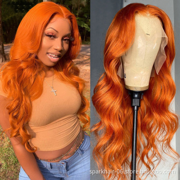SPARK Overtone Ginger Red Blonde Orange Color Natural Brazilian Human Hair Lace Front Wigs T Part Pre Plucked Virgin Ginger Wigs